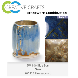 Blue Surf SW-100 over Honeycomb SW-117 Stoneware Glaze Combination